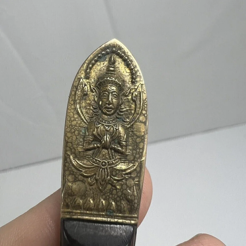 Vintage Siam Flatware Asian Thai Brass And Teakwood HANDLE- Small Fork Cheese